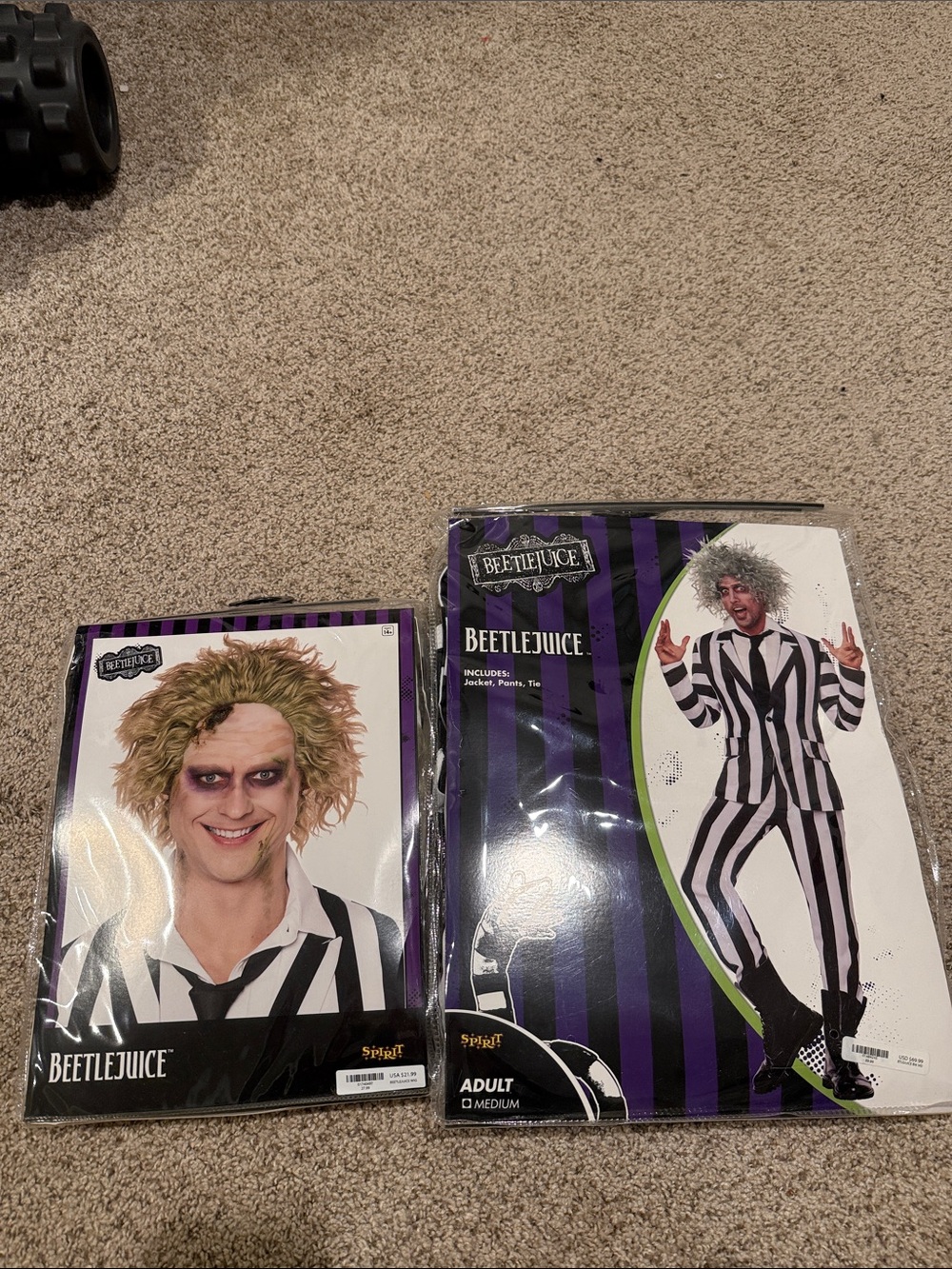 Spirit Beetlejuice Men's Black and White Striped Costume With Wig